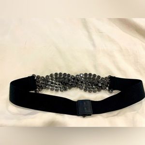 BCBGMaxAzria crystal belt size M - gunmetal crystals on black elastic band.